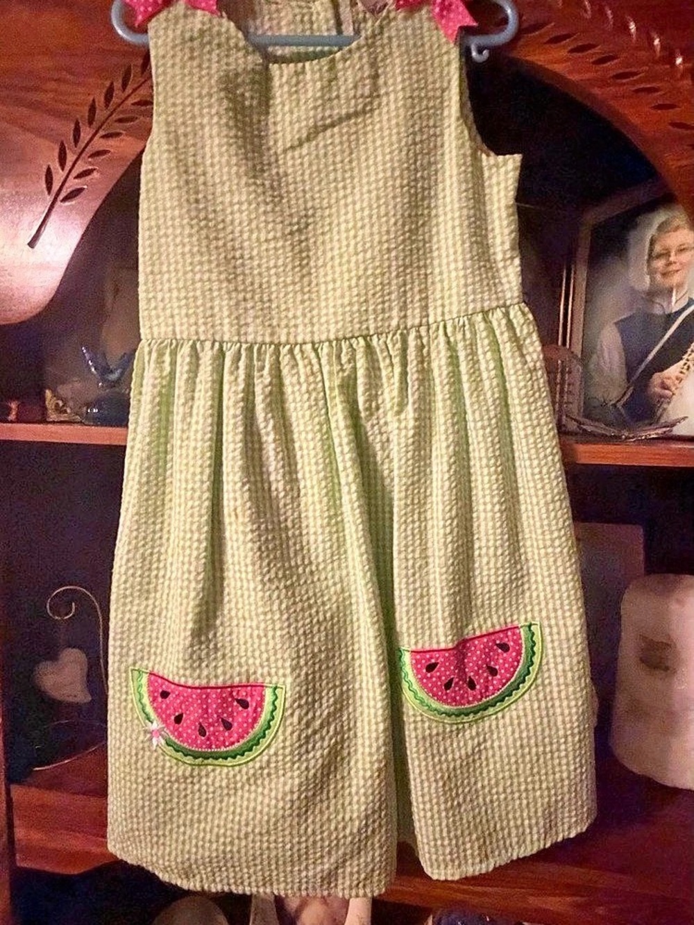Rare Editions Green Seersucker Watermelon Pocket Dress Girls Gingham Dress with